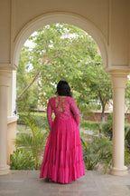 Long Flared Lehariya Print Georgette Gown Perfect For Navratri Festival
