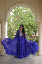 Long Flared Lehariya Print Georgette Gown Perfect For Navratri Festival