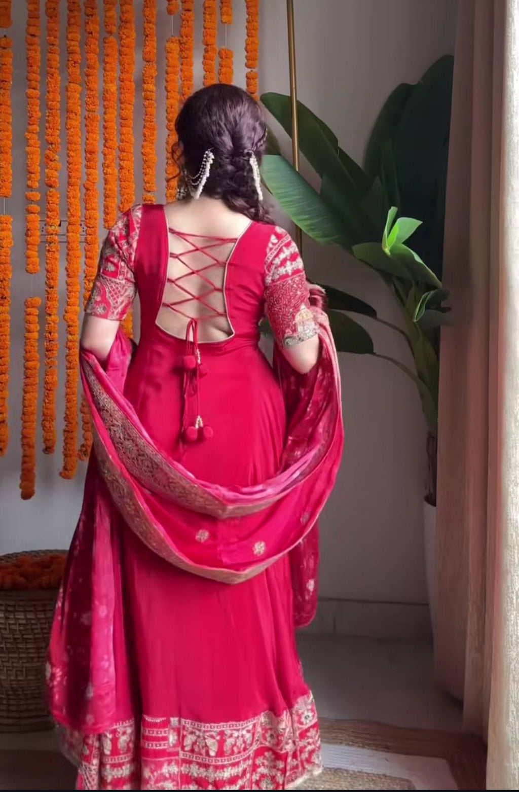 Rani Pink Embroidered Anarkali Suit Set with Dupatta for Diwali & Karwa Chauth Festive Wear
