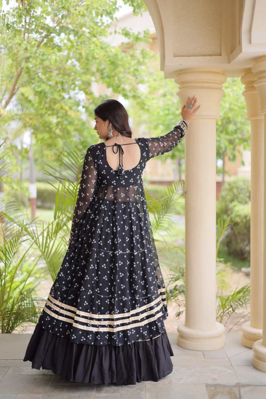 Beautiful Bandhani Kutchi Patchwork Kurti with Flared Lehenga Festive Set