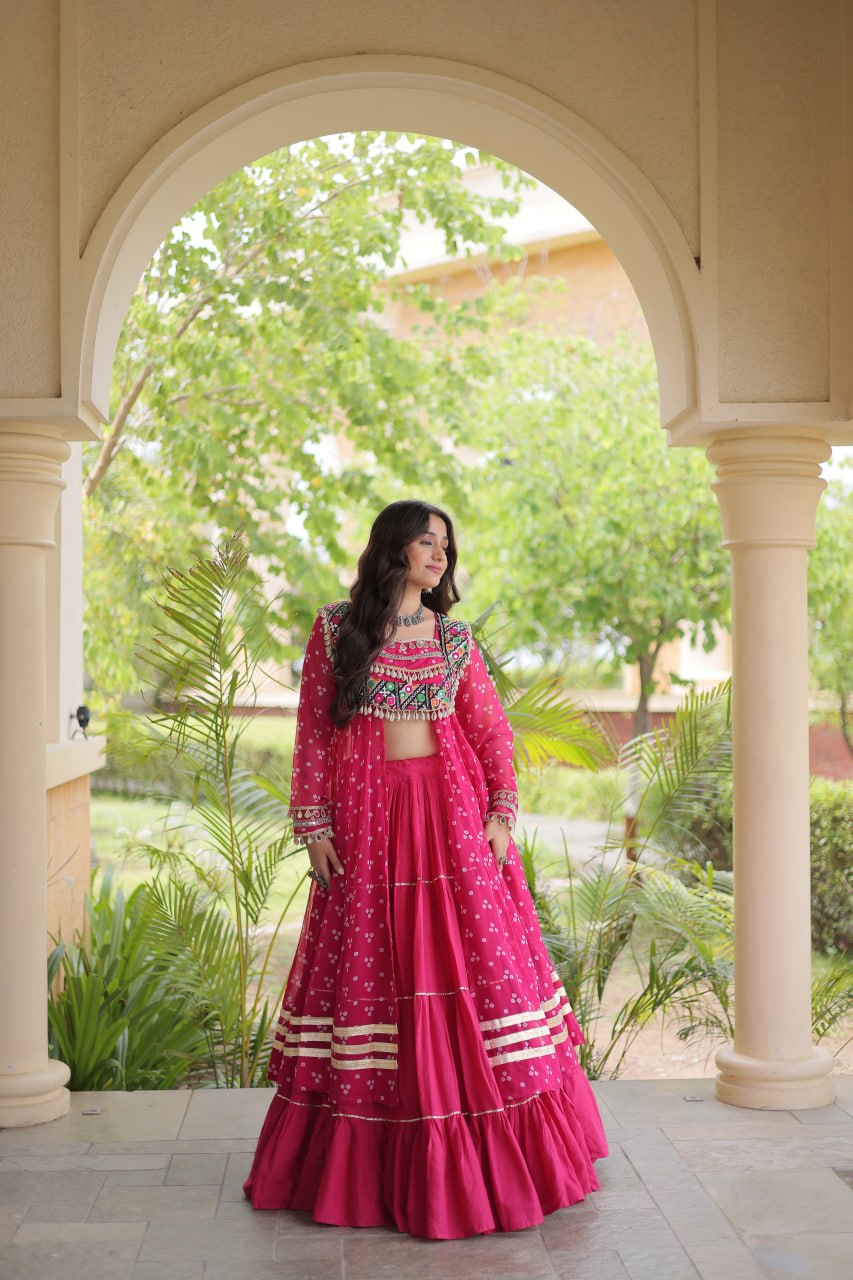 Beautiful Bandhani Kutchi Patchwork Kurti with Flared Lehenga Festive Set
