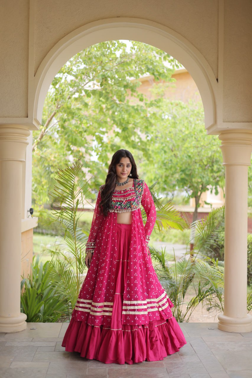 Beautiful Bandhani Kutchi Patchwork Kurti with Flared Lehenga Festive Set