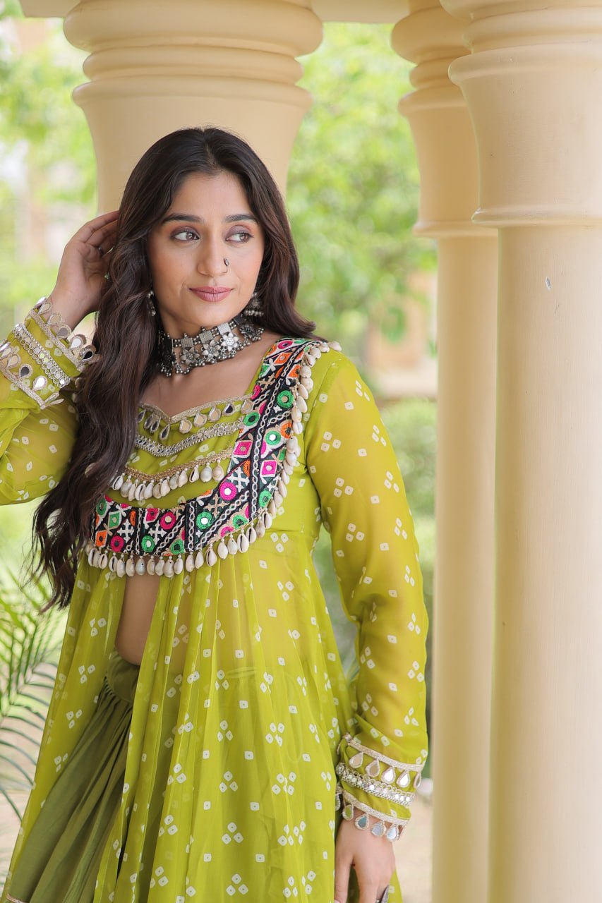 Beautiful Bandhani Kutchi Patchwork Kurti with Flared Lehenga Festive Set