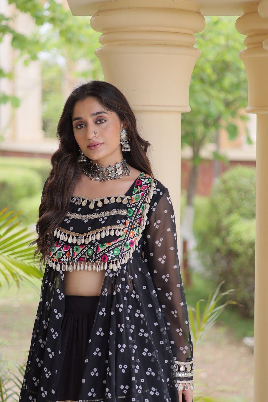 Beautiful Bandhani Kutchi Patchwork Kurti with Flared Lehenga Festive Set
