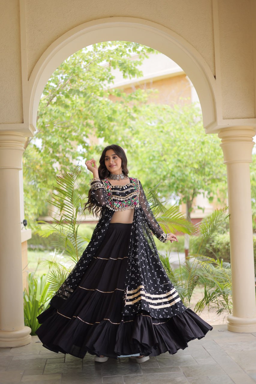 Beautiful Bandhani Kutchi Patchwork Kurti with Flared Lehenga Festive Set