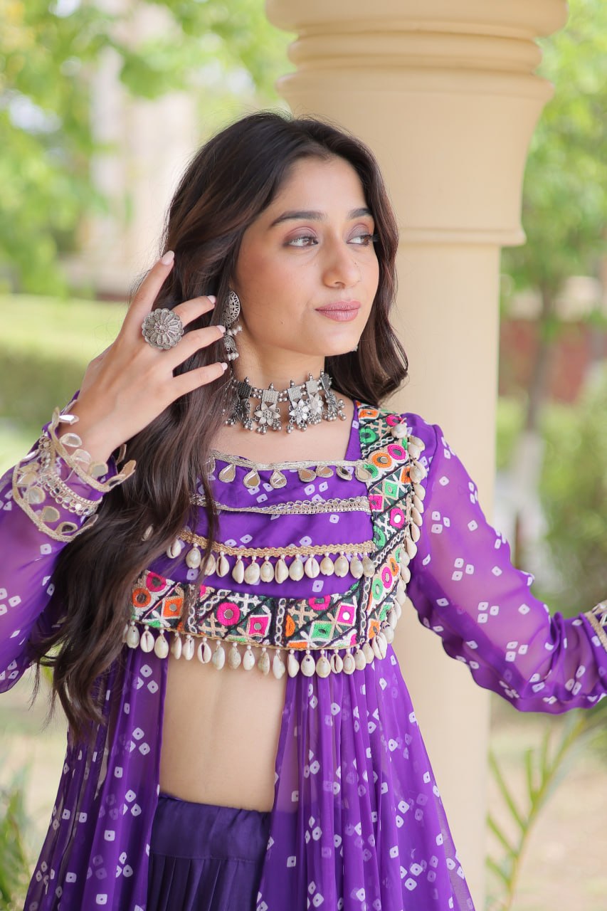 Beautiful Bandhani Kutchi Patchwork Kurti with Flared Lehenga Festive Set