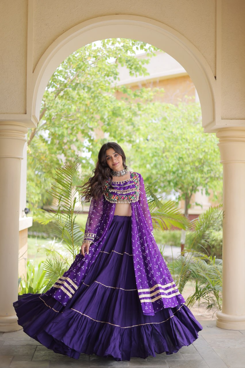 Beautiful Bandhani Kutchi Patchwork Kurti with Flared Lehenga Festive Set