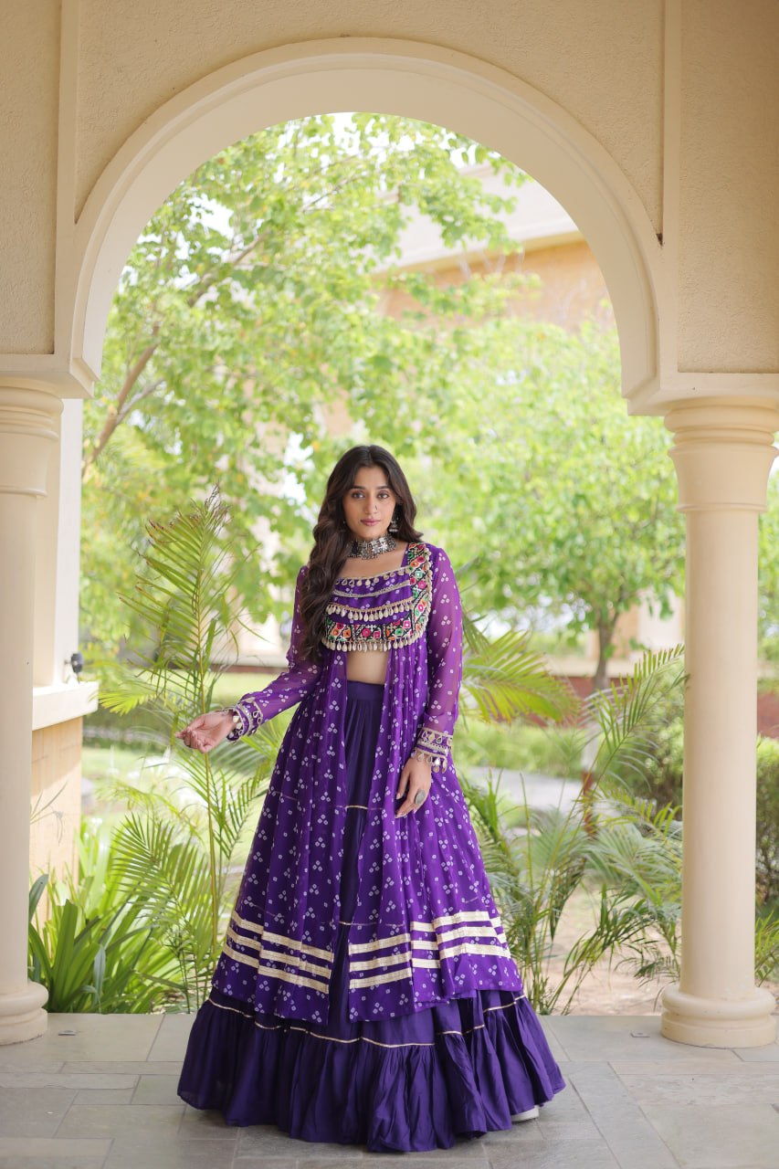 Beautiful Bandhani Kutchi Patchwork Kurti with Flared Lehenga Festive Set