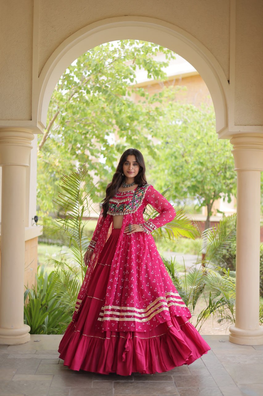Beautiful Bandhani Kutchi Patchwork Kurti with Flared Lehenga Festive Set
