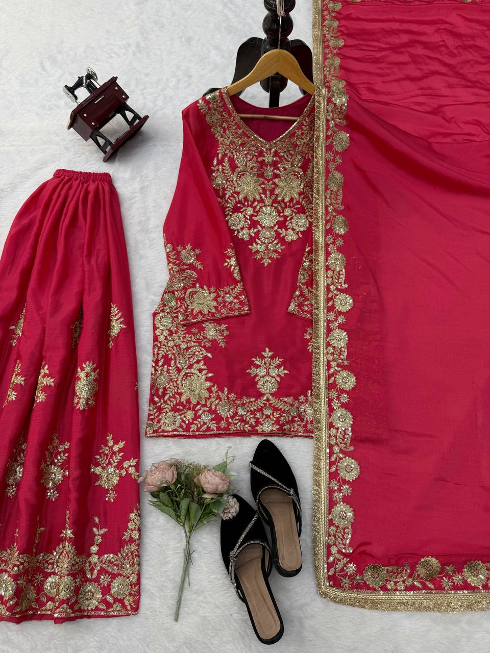Stunning Silk Party Wear Kurti Palazzo Suit with Embroidered Dupatta - Wedding & Festive Wear