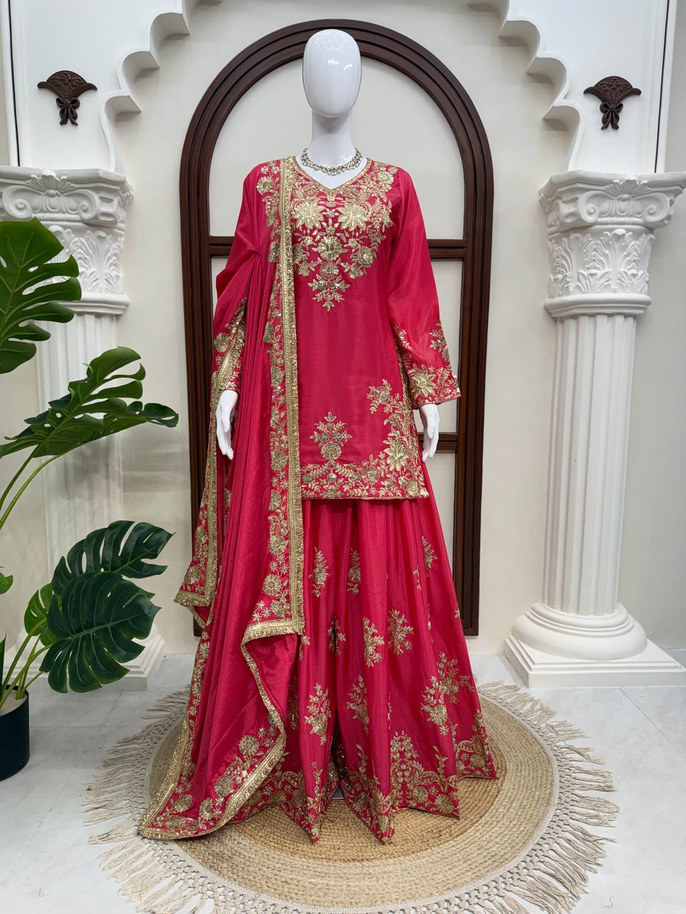 Stunning Silk Party Wear Kurti Palazzo Suit with Embroidered Dupatta - Wedding & Festive Wear