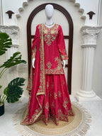 Stunning Silk Party Wear Kurti Palazzo Suit with Embroidered Dupatta - Wedding & Festive Wear