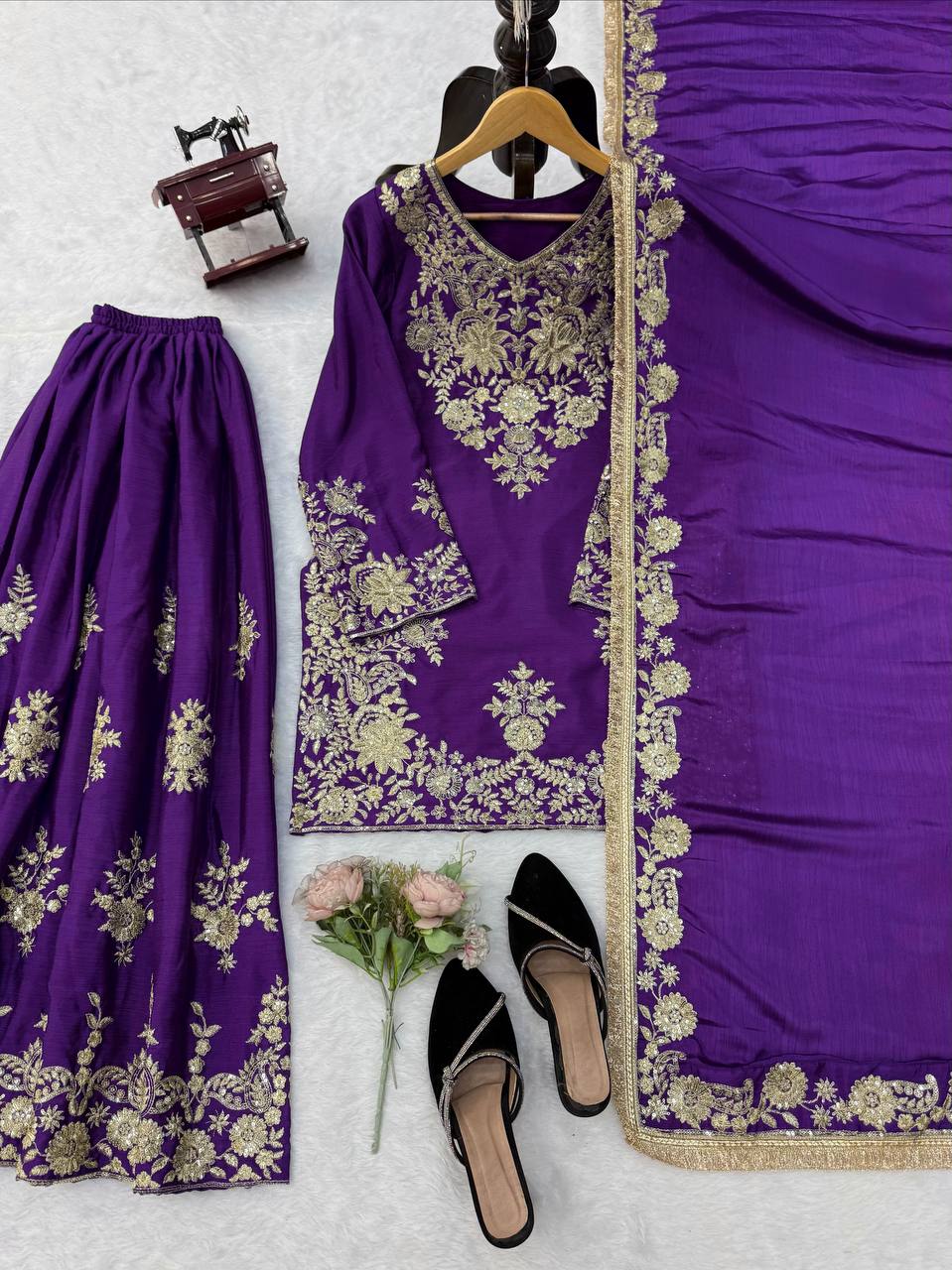 Stunning Silk Party Wear Kurti Palazzo Suit with Embroidered Dupatta - Wedding & Festive Wear