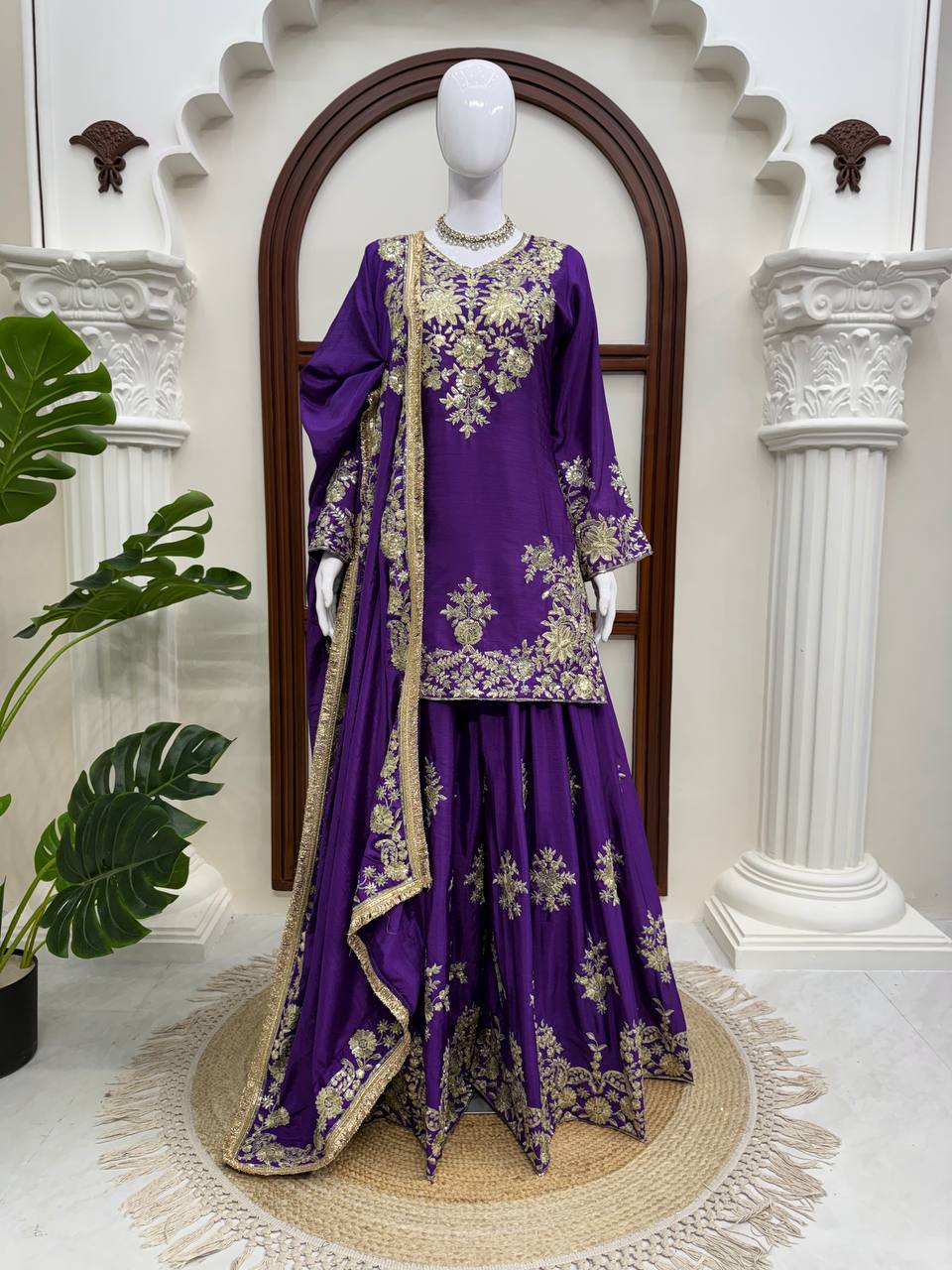 Stunning Silk Party Wear Kurti Palazzo Suit with Embroidered Dupatta - Wedding & Festive Wear