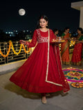 Red Georgette Sequin Embroidered Anarkali Gown Pant with Dupatta for Karwa Chauth Festive Wear