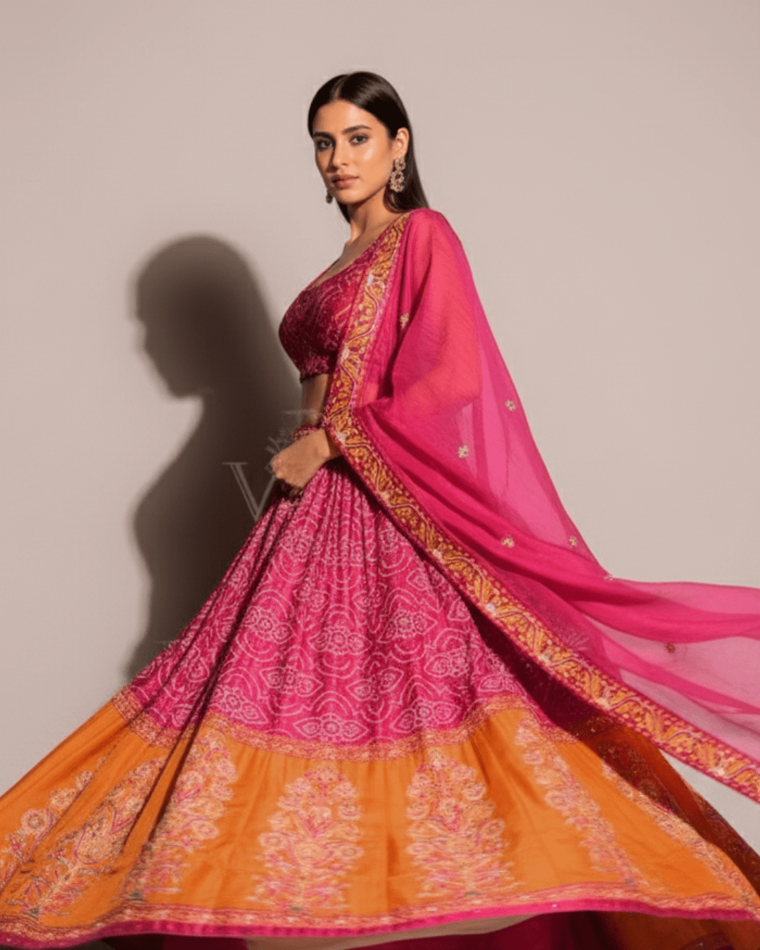 Wedding Bandhani Charm – Satin Silk Lehenga Set with Zari & Sequin Work
