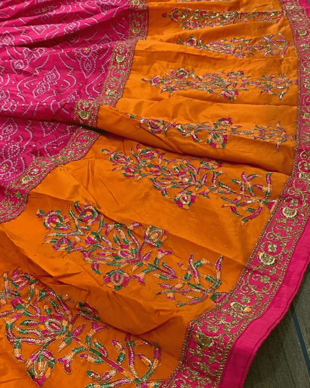Wedding Bandhani Charm â€“ Satin Silk Lehenga Set with Zari & Sequin Work