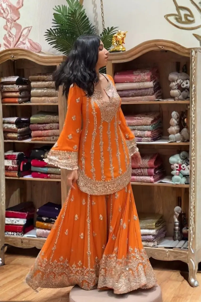 Haldi Ready Orange Suit Trending Wedding Outfit