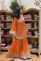 Haldi Ready Orange Suit Trending Wedding Outfit