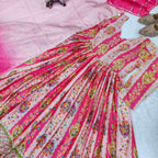 Diwali Special Anarkali Gown Golden Thread & Mirror Work With Two Tone Shade Dupatta