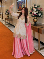 Festive Special Silk sequins & zari embroidery work With Handwork Kurti Palazzo With Dupatta