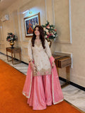 Festive Special Silk sequins & zari embroidery work With Handwork Kurti Palazzo With Dupatta