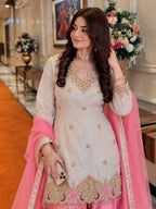 Festive Special Silk sequins & zari embroidery work With Handwork Kurti Palazzo With Dupatta