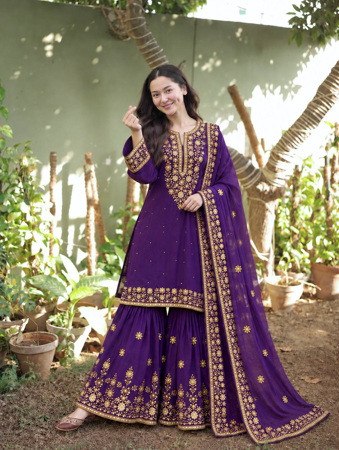 Embroidered Silk Kurti Sharara With Dupatta -  Perfect For Wedding & Festivals