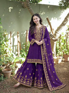 Embroidered Silk Kurti Sharara With Dupatta -  Perfect For Wedding & Festivals