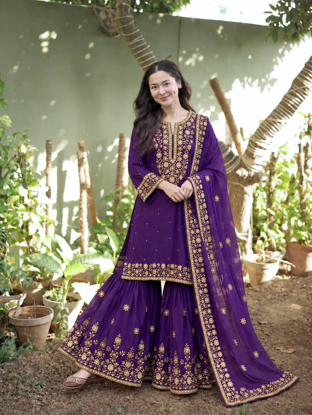 Embroidered Silk Kurti Sharara With Dupatta -  Perfect For Wedding & Festivals