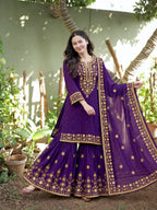 Embroidered Silk Kurti Sharara With Dupatta -  Perfect For Wedding & Festivals