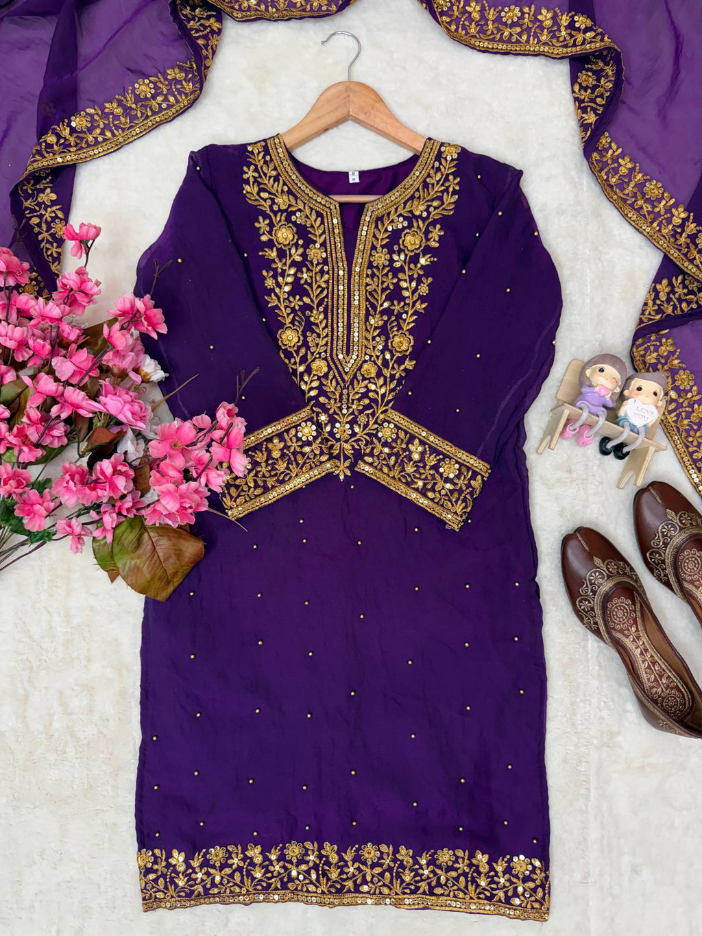 Embroidered Silk Kurti Sharara With Dupatta -  Perfect For Wedding & Festivals