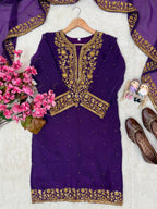 Embroidered Silk Kurti Sharara With Dupatta -  Perfect For Wedding & Festivals