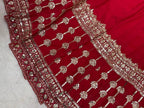 Red Georgette Sequence and Zari Work Anarkali Long Gown With Dupatta - Festive Wear