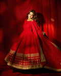 Red Georgette Sequence and Zari Work Anarkali Long Gown With Dupatta - Festive Wear