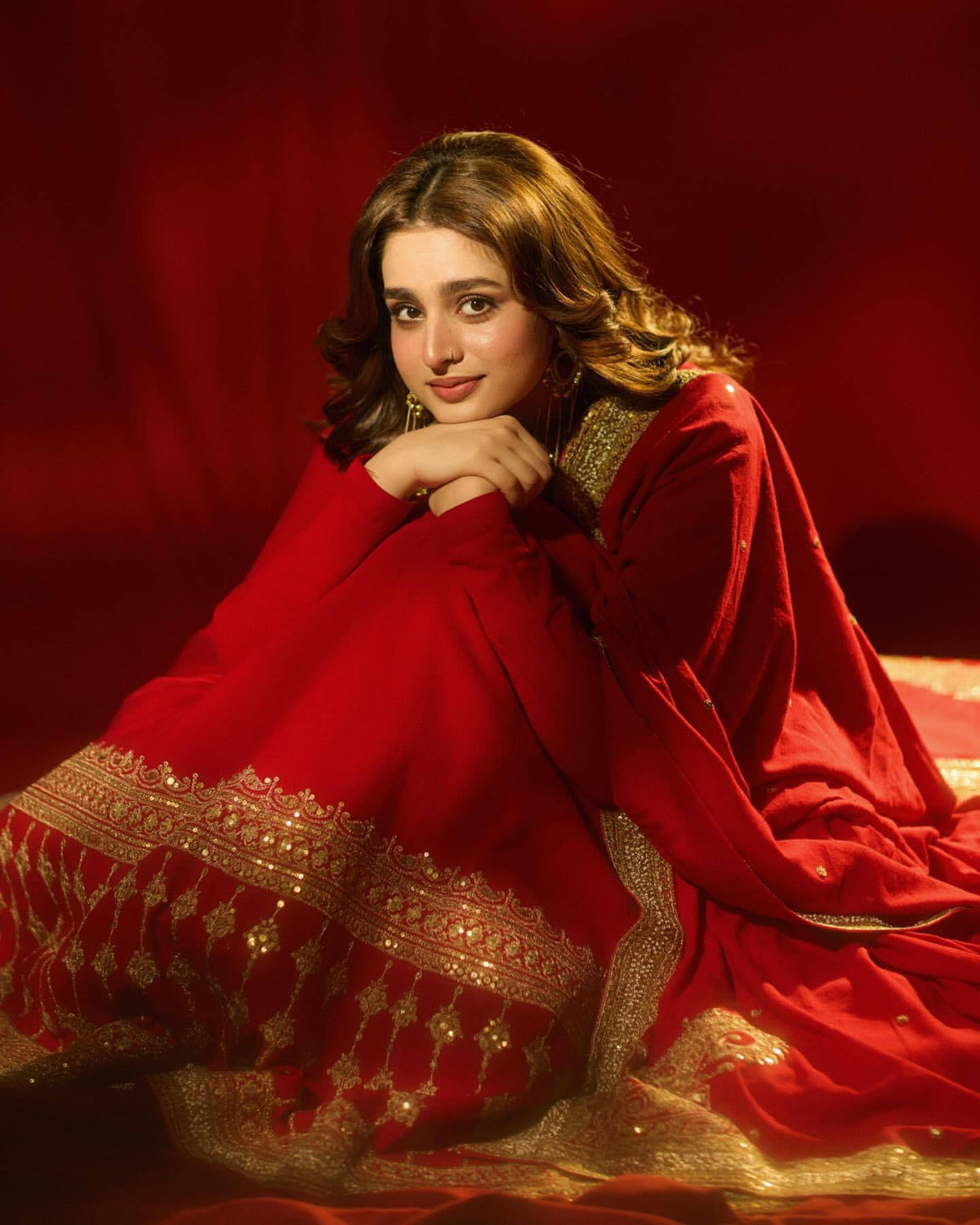 Red Georgette Sequence and Zari Work Anarkali Long Gown With Dupatta - Festive Wear