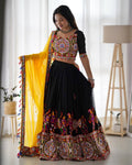 Yellow Navratri Embroidered Mirror Work Lehenga Choli With Dupatta For Garba night