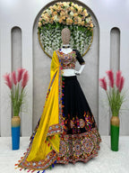 Yellow Navratri Embroidered Mirror Work Lehenga Choli With Dupatta For Garba night