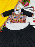 Yellow Navratri Embroidered Mirror Work Lehenga Choli With Dupatta For Garba night
