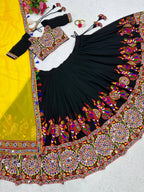 Yellow Navratri Embroidered Mirror Work Lehenga Choli With Dupatta For Garba night