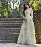 Mint Green Embroidered Sharara set Readymade