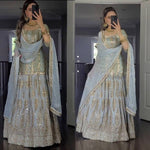 Heavy Work Blue Kurta Lehenga Dupatta set