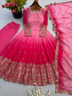 Floral Sequin Embroidered Georgette Anarkali Gown with Designer Dupatta & Pant Set