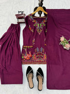 Royal Wine Thread Work Kurta Farshi Salwar Set – Elegant Ethnic Wear for Women