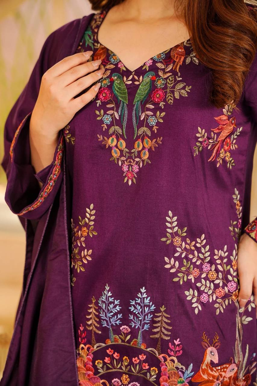 Royal Wine Thread Work Kurta Farshi Salwar Set – Elegant Ethnic Wear for Women