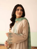Beige Silk Straight Kurti with Palazzo & Dupatta - Elegant Party Wear