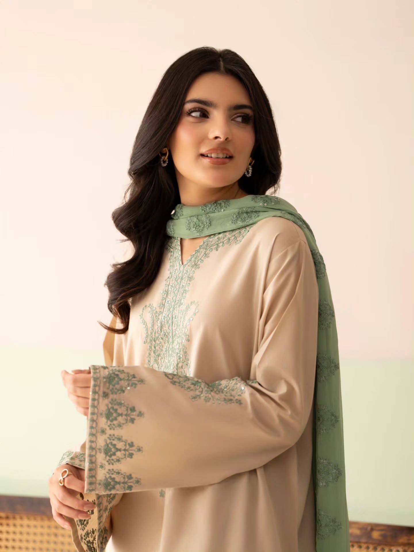 Beige Silk Straight Kurti with Palazzo & Dupatta - Elegant Party Wear