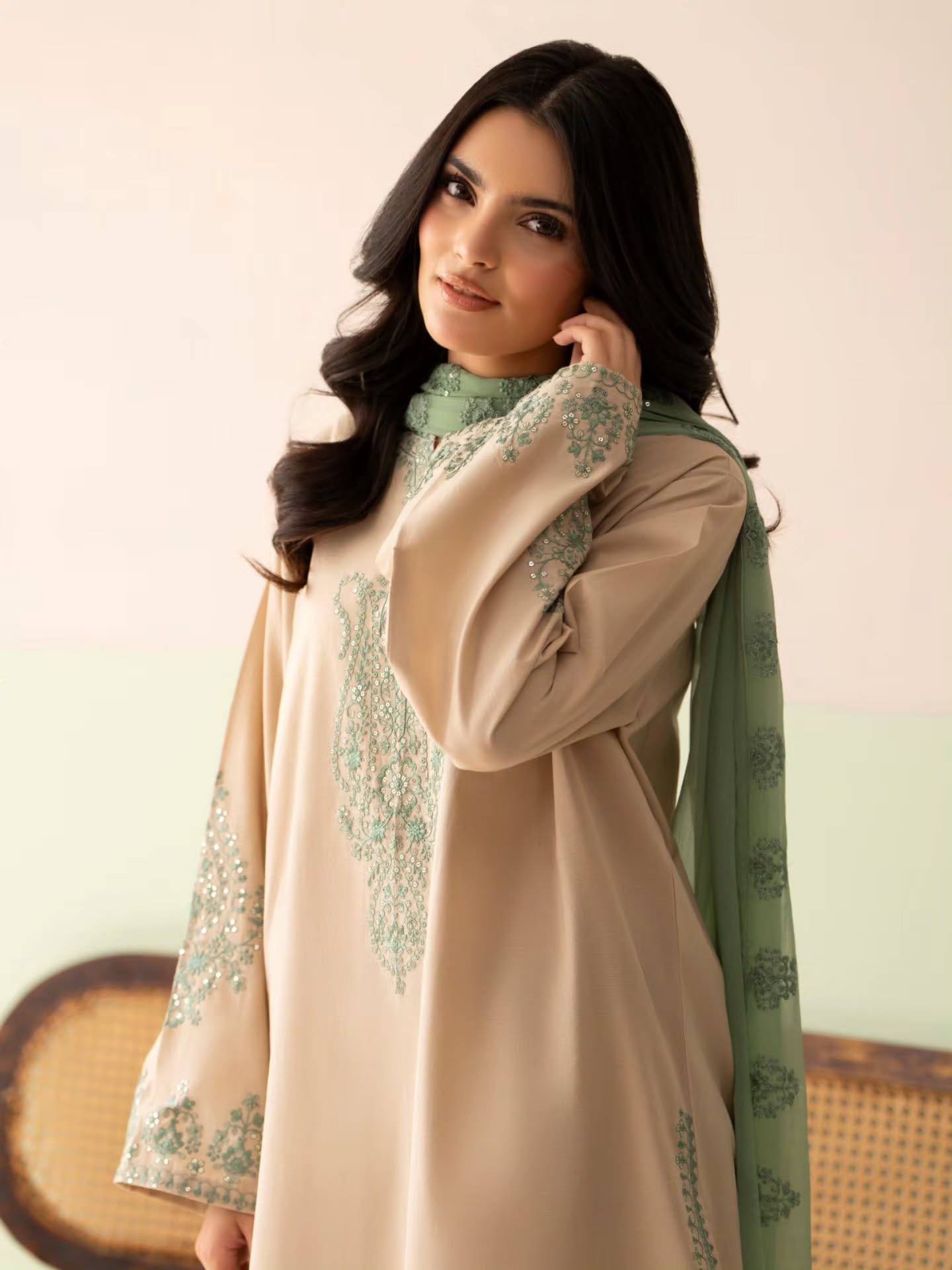 Beige Silk Straight Kurti with Palazzo & Dupatta - Elegant Party Wear