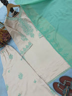 Beige Silk Straight Kurti with Palazzo & Dupatta - Elegant Party Wear