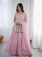 Pink Georgette Partywear Top With Lehenga And Dupatta - Wedding And Festive Wear